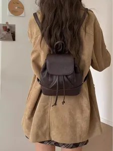 Womens Mini Backpack Casual PU Leather School Bookbag Small Travel Daypack Cute Drawstring Fashion Handbag Daily Use