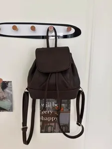 Stylish women mini leather backpack dark brown daily casual travel small school bag