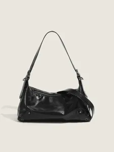 Women's Vintage PU Leather Underarm Bag Retro Rivet Shoulder Crossbody Bag Casual Chic Daily Handbag