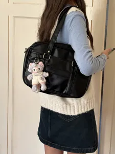 Borsa a tracolla nera stile JK da donna, grande shopper minimalista per pendolari.