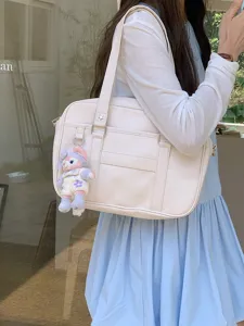 Borsa a tracolla stile JK giapponese in pelle PU grande capacità shopper da lavoro con ciondolo
