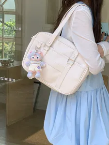Borsa a tracolla uniforme JK giapponese, tote rosa grande con simpatico ciondolo coniglio peluche.