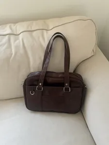 Borsa stile JK in pelle PU marrone scuro, grande borsa tote per uso quotidiano.