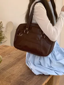 Borsa uniforme JK giapponese donna grande capacità shopper marrone in pelle PU scuola