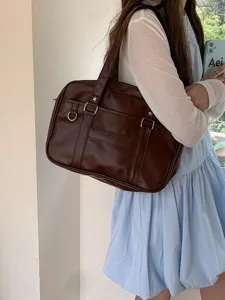 Borsa a tracolla uniforme JK giapponese in pelle PU marrone borsa grande capacità borsa da lavoro