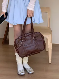 Borsa stile giapponese JK marrone in pelle PU grande shopper per scuola e lavoro