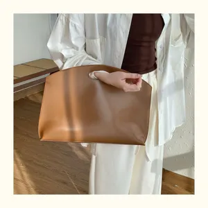 Korean style 13 inch laptop handbag minimalist brown thin commuter office briefcase for women