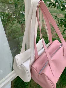 Korean style minimalist shoulder bag vintage leather underarm baguette handbag for women
