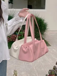 Minimalist retro shoulder bag, stylish Korean fashion PU leather handbag for women, elegant daily tote.