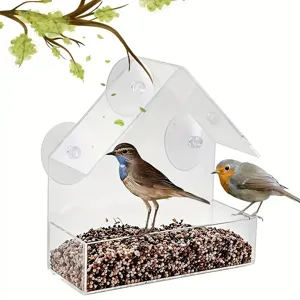Clear Acrylic Window Bird Feeder House Shaped Wild Bird Feeding Station With Strong Suction Cups For Outdoor Yard