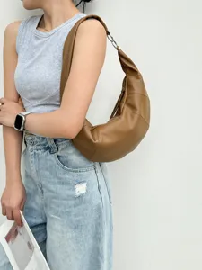 Damen PU Leder Unterarm Knödel Tasche Mode Halbmond Hobo Handtasche Lässige Einfarbige Umhängetasche