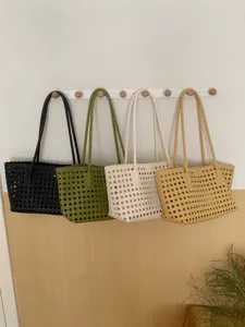 Korean hollow woven shoulder tote bag stylish casual handbag summer vacation basket bag for women