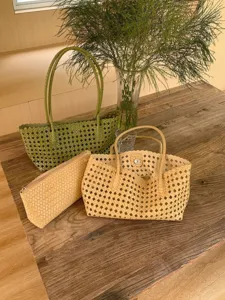 Korean woven hollow shoulder tote bag chic summer vacation basket bag for women daily commute