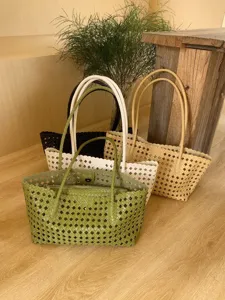 Women Hollow Out Woven Shoulder Bag Fashion Casual Tote Bag PU Leather Commuter Handbag For Travel Vacation