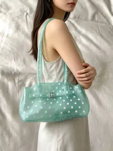 Damen Klares PVC Jelly Tote Bag Polka Dot Lässige Umhängetasche Urban Minimalistische Handtasche