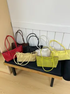 Women Fashion Woven Tote Bag Large Capacity PU Leather Commuting Shoulder Bag Casual Solid Color Handbag Summer Beach Bag