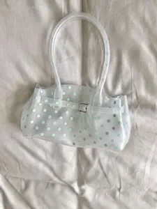 Transparente Gelee-Handtasche mit mintgrünen Punkten, stilvolle modische Umhängetasche für Damen.