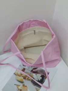 Pink nylon tote bag large capacity casual shoulder bag minimalist daily commuter handbag for women
