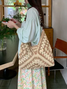 Summer straw woven shoulder bag women beach vacation hollow out casual tote handbag basket style