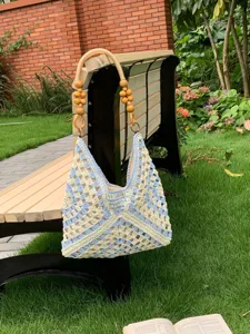 Summer hollow crochet shoulder tote bag beach vacation woven handbag for women casual chic.