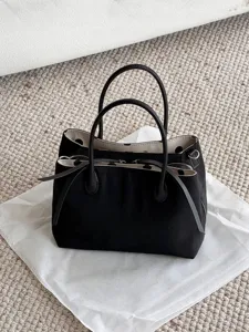 Casual large capacity nylon tote bag for women commuting stylish color block handbag detail