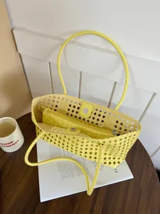 Yellow Woven Cutout Tote Bag For Women Summer Casual Large Capacity Shoulder Handbag
