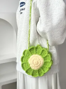 Handmade crochet sunflower shoulder bag, cute floral knit crossbody bag for women spring.