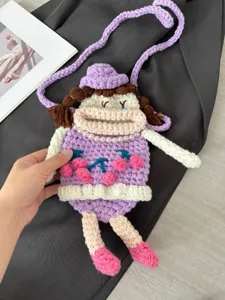 Handmade crochet cartoon big mouth girl phone bag creative knit shoulder bag cute