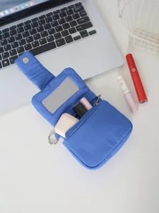Mini borsa cosmetica trapuntata custodia per rossetto portatile con specchio integrato zip