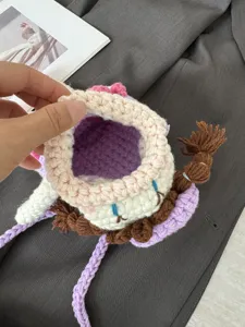 Handmade Crochet Big Mouth Girl Phone Bag Cute Knitted Crossbody Bag Detail View Product