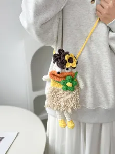 Handmade crochet cute cartoon duck phone bag, stylish knit crossbody shoulder bag.