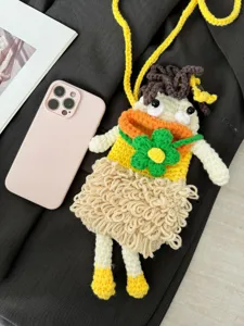 Handmade crochet plush doll phone bag cute knitted versatile crossbody bag for women daily use