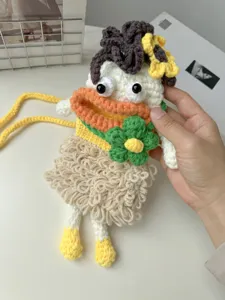 Handmade crochet cartoon duck phone bag cute knitted crossbody bag for daily cute style