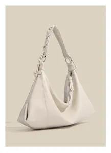Detailed view of the elegant off-white hobo shoulder bag featuring braided strap and smooth leather texture.