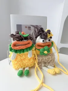 Handmade crochet cute cartoon big mouth phone bag wool knit crossbody bag for women