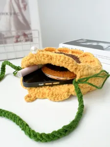 Handmade crochet sunflower crossbody bag, cute knit shoulder bag for women daily style.