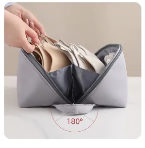 Λεπτομερης οψη φορητης τσαντας ταξιδιου για σουτιεν και εσωρουχα με λειτουργια ανοιγματος 180