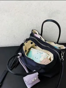 Casual large capacity nylon tote bag women commute shoulder bag with polka dot lining