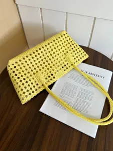 Yellow woven shoulder bag for women summer fashion commuting large capacity tote bag style