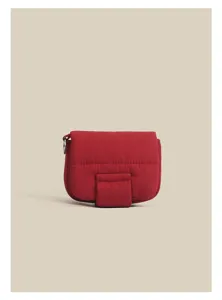 Red quilted mini square bag, cute lipstick and coin purse with flap closure and metal ring.