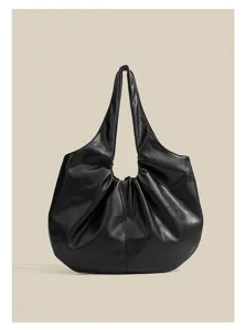 Borsa a tracolla plissettata minimalista nera in morbida pelle PU, elegante borsa da lavoro.