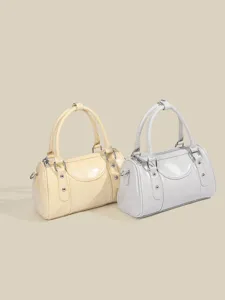 Korean style niche Boston shoulder bag women PU leather retro commuting bowling handbag crossbody