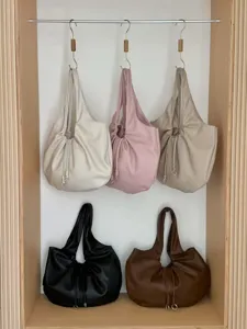 Korean style minimalist ruched shoulder bag, versatile casual commuting tote for women