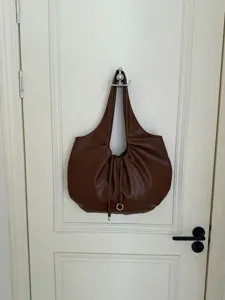 Dark brown pleated shoulder bag, stylish slouchy hobo handbag for women commute daily use.