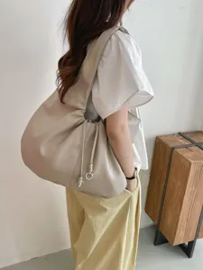 Korean ins style pleated shoulder bag, casual hobo tote handbag for women commuting.
