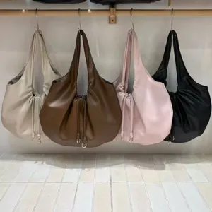 Korean style pleated shoulder bag casual hobo tote versatile daily commuting handbag for women