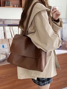 Womens vintage brown leather shoulder bag large capacity casual crossbody briefcase main view