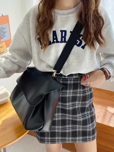 Women large shoulder bag vintage PU leather crossbody tote casual retro chic handbag