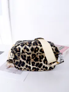 Women leopard print crossbody bag stylish camera shoulder bag with wide canvas strap for daily use