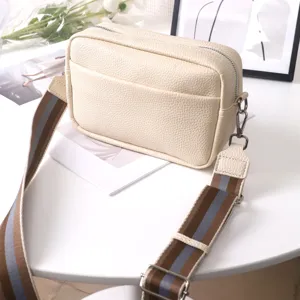 Solid PU leather crossbody bag for women, stylish casual shoulder bag with wide strap